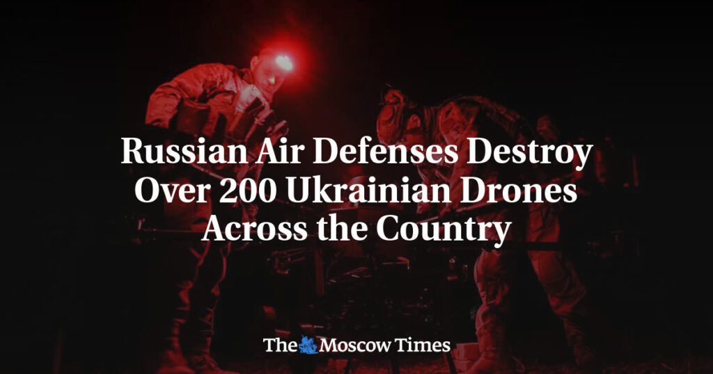 Российская ПВО уничтожила более 200 украинских дронов по всей стране Российская ПВО уничтожила более 200 украинских дронов по всей стране