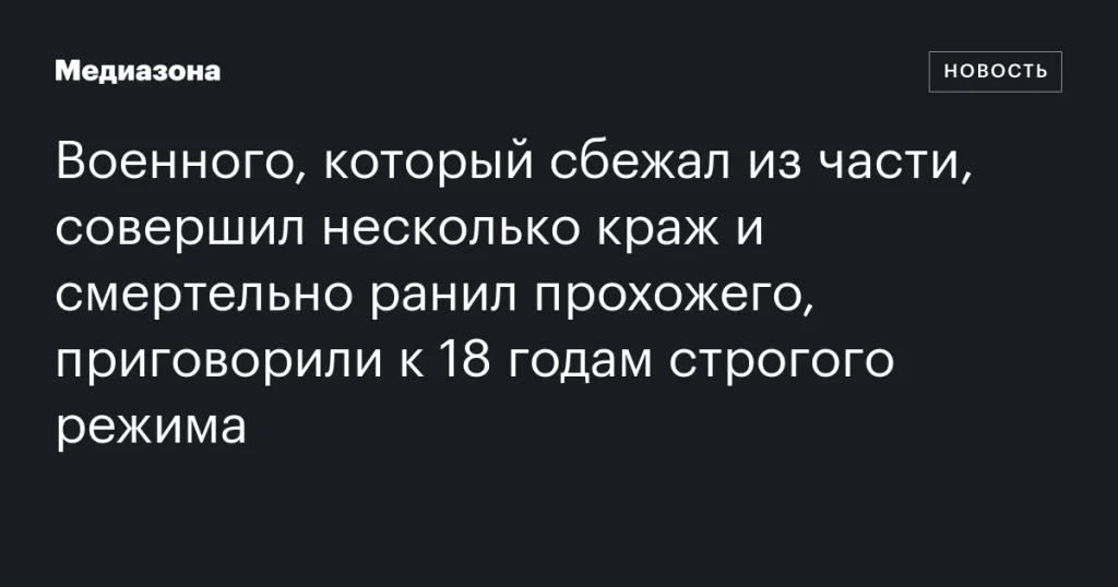 Дезертировавшего военнослужащего, совершившего кражи и убийство, приговорили к 18 годам строгого режима