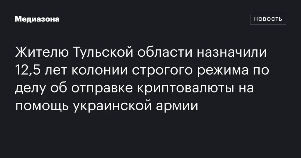 Жителя Тульской области приговорили к 12,5 годам строгого режима за отправку криптовалюты на поддержку украинской армии