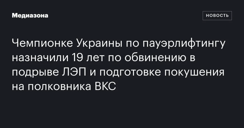 Украинская чемпионка по пауэрлифтингу получила 19 лет тюрьмы за подрыв ЛЭП и попытку покушения на полковника ВКС