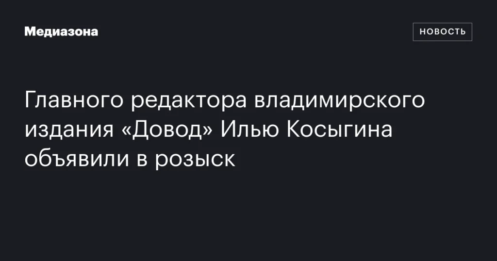 Главного редактора владимирского издания «Довод» Илью Косыгина включили в список разыскиваемых Главного редактора владимирского издания «Довод» Илью Косыгина включили в список разыскиваемых