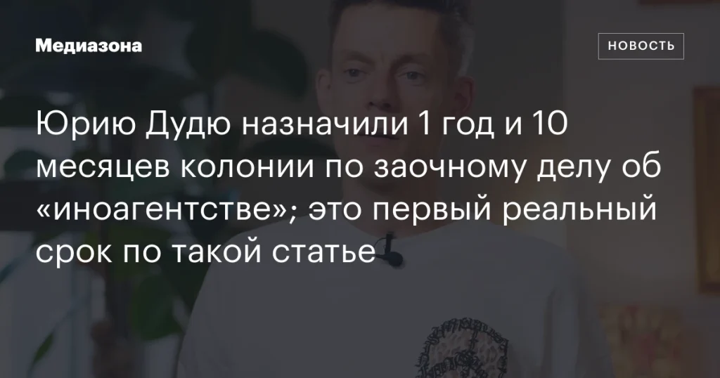 Юрий Дудь получил год и 10 месяцев колонии заочно за «иноагентство»; первый реальный срок по статье