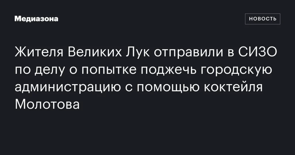 В Великолукского жителя заключили в СИЗО за попытку поджога мэрии коктейлем Молотова