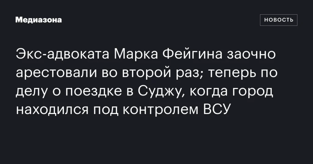 Экс-адвоката Марка Фейгина снова заочно арестовали по делу о поездке в Суджу