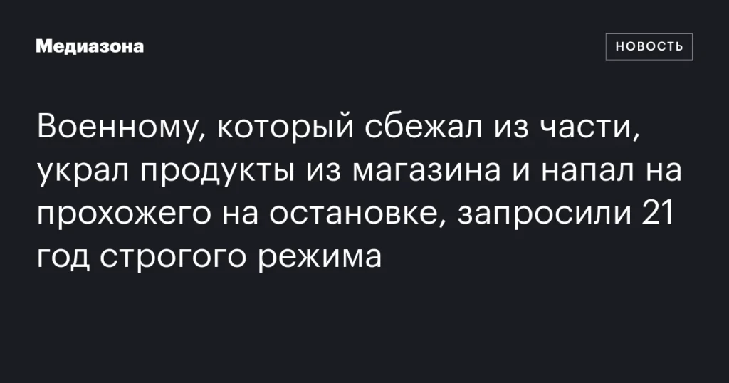 Военному дезертиру, укравшему продукты и напавшему на прохожего, грозит 21 год строгого режима
