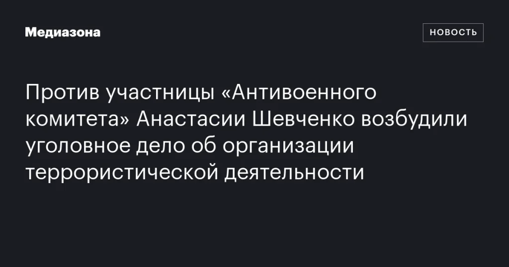 На Анастасию Шевченко из «Антивоенного комитета» завели дело за организацию террористической деятельности На Анастасию Шевченко из «Антивоенного комитета» завели дело за организацию террористической деятельности