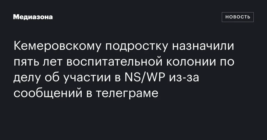 Кемеровскому подростку дали пять лет воспитательной колонии за участие в NS/WP из-за сообщений в Telegram