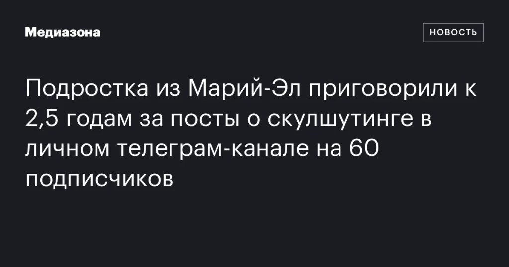 Марийский подросток получил 2,5 года за посты о скулшутинге в личном Telegram-канале с 60 подписчиками Марийский подросток получил 2,5 года за посты о скулшутинге в личном Telegram-канале с 60 подписчиками