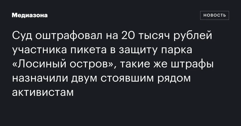 Участник пикета в защиту парка «Лосиный остров» оштрафован на 20 тысяч рублей, такие же штрафы получили двое других активистов Участник пикета в защиту парка «Лосиный остров» оштрафован на 20 тысяч рублей, такие же штрафы получили двое других активистов