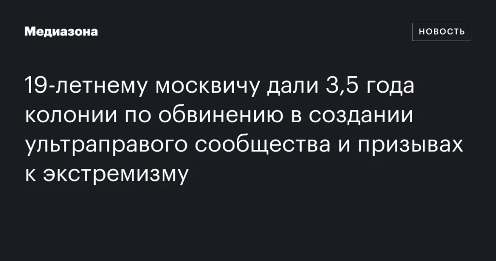 Москвичу 19 лет приговорили к 3,5 годам колонии за создание ультраправого сообщества и экстремистские призывы