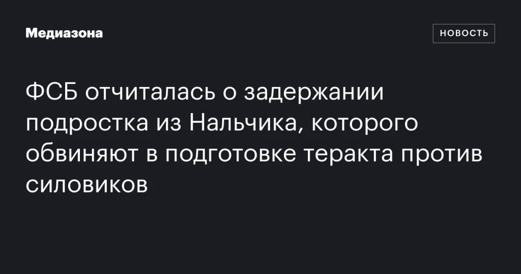 ФСБ сообщила о задержании подростка из Нальчика по подозрению в планировании теракта против силовиков