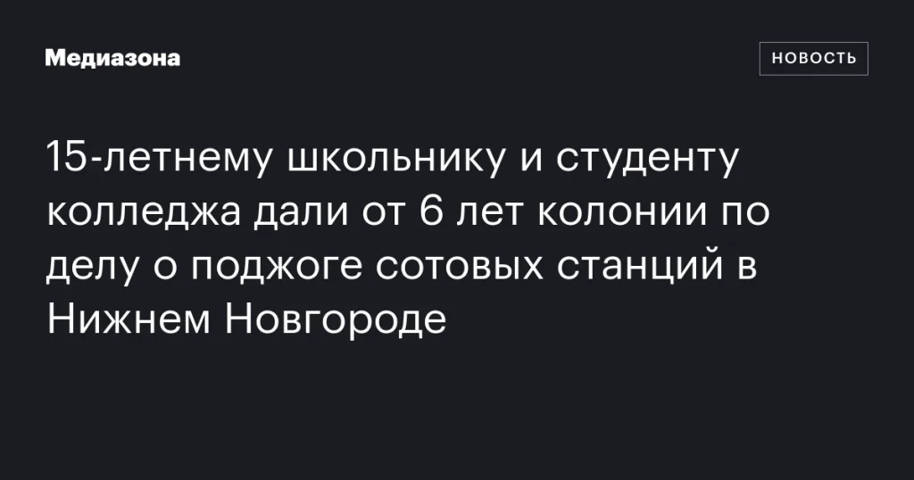 15-летний школьник и студент колледжа получили от 6 лет колонии за поджог сотовых станций в Нижнем Новгороде