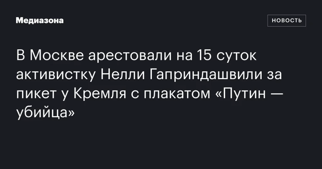 Активистку Нелли Гаприндашвили арестовали в Москве на 15 суток за пикет у Кремля с плакатом «Путин — убийца» Активистку Нелли Гаприндашвили арестовали в Москве на 15 суток за пикет у Кремля с плакатом «Путин — убийца»
