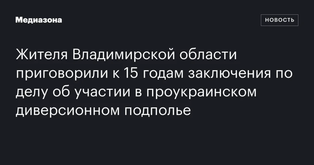 Житель Владимирской области получил 15 лет тюрьмы за участие в проукраинском подполье