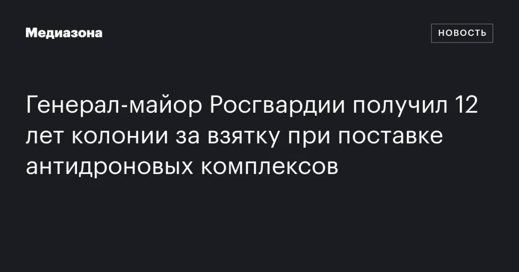 Генерал‑майору Росгвардии назначили 12 лет колонии за взятку при закупке антидроновых комплексов
