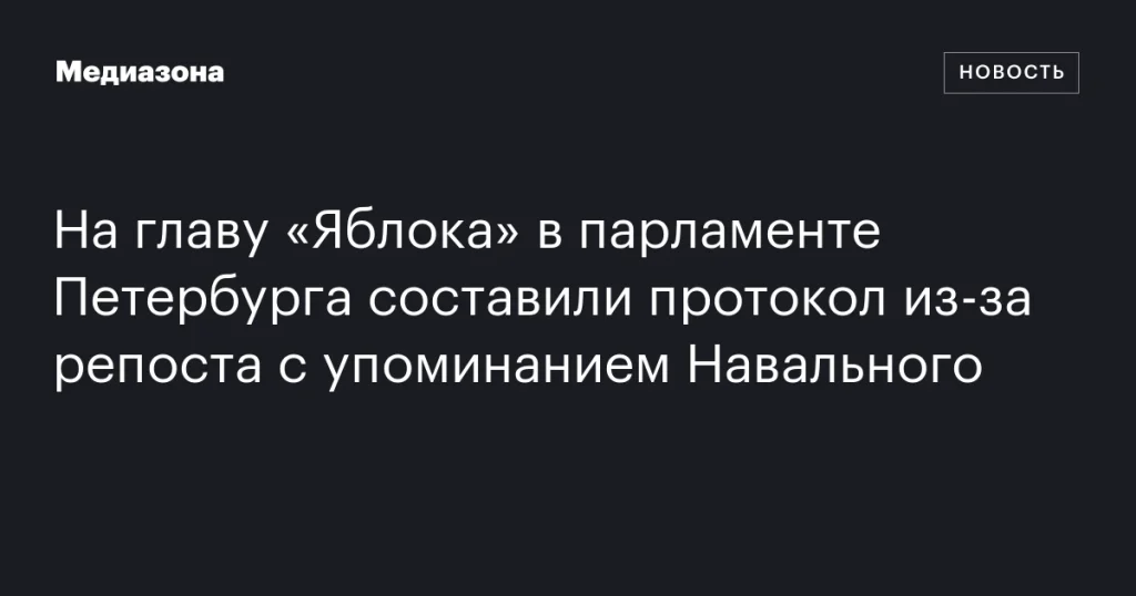 На председателя «Яблока» в петербургском парламенте оформили протокол за репост с упоминанием Навального