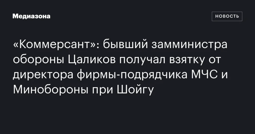Бывший замминистра обороны Цаликов обвиняется в получении взятки от директора подрядной фирмы МЧС и Минобороны при Шойгу