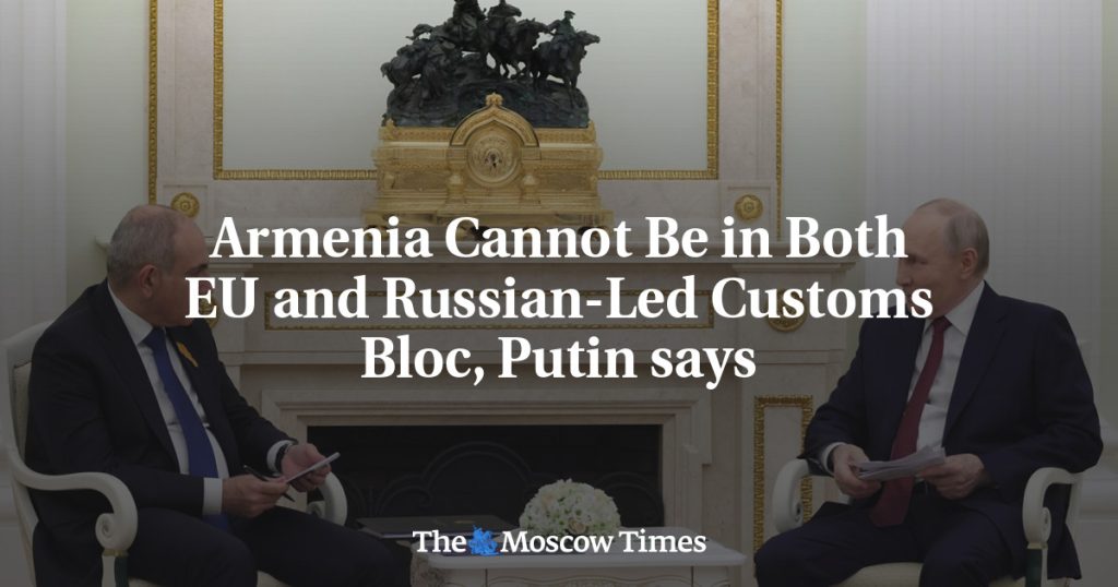 Армения не может быть одновременно в ЕС и в Таможенном союзе под руководством России, заявил Путин.