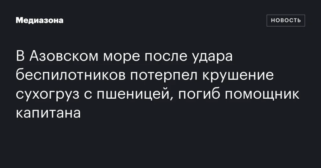 В Азовском море сухогруз с пшеницей затонул после атаки беспилотников, погиб помощник капитана