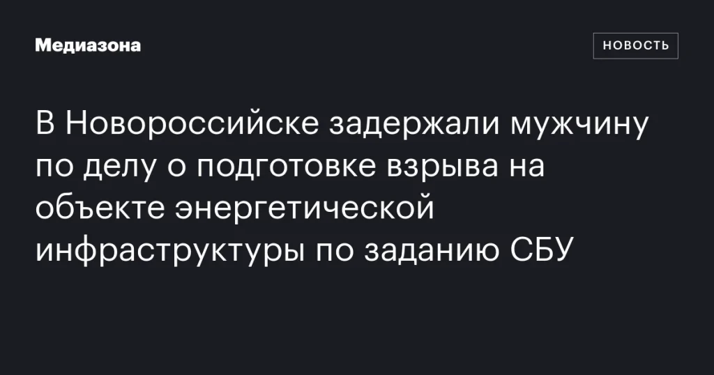 В Новороссийске арестован мужчина по обвинению в подготовке теракта на энергетическом объекте по распоряжению СБУ