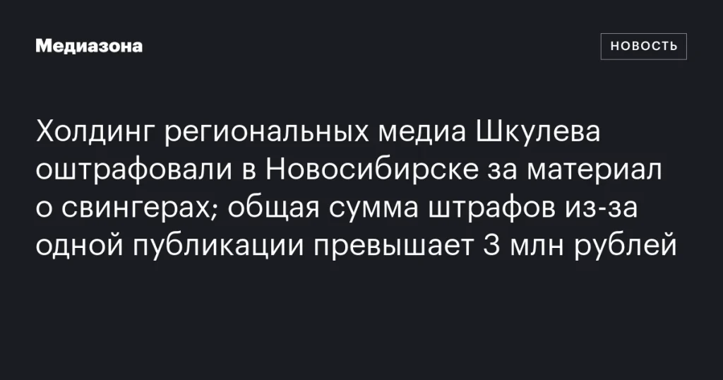 Холдинг Шкулева оштрафован в Новосибирске на более 3 млн рублей за статью о свингерах