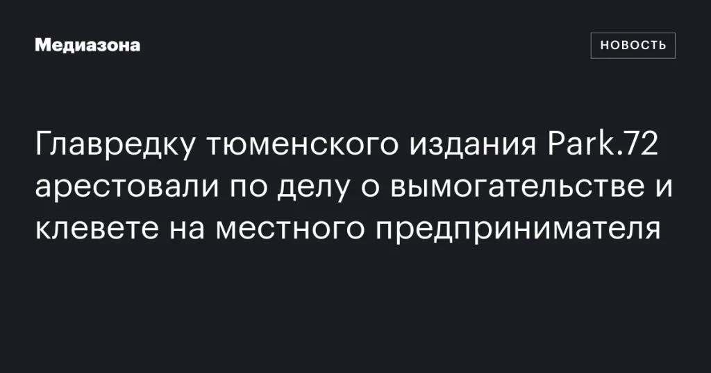 Главред тюменского издания Park.72 задержан по обвинению в вымогательстве и клевете на предпринимателя Главред тюменского издания Park.72 задержан по обвинению в вымогательстве и клевете на предпринимателя