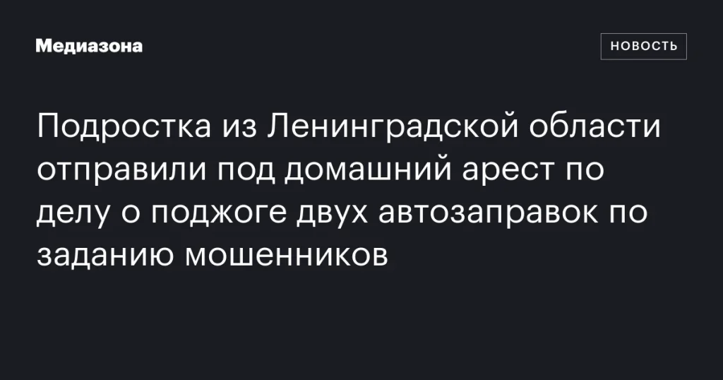 Подростка из Ленобласти поместили под домашний арест за поджог заправок по указанию мошенников Подростка из Ленобласти поместили под домашний арест за поджог заправок по указанию мошенников