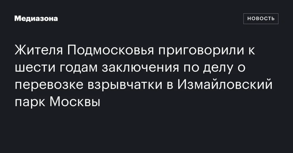 Жителю Подмосковья дали шесть лет тюрьмы за перевозку взрывчатки в Измайловский парк Москвы Жителю Подмосковья дали шесть лет тюрьмы за перевозку взрывчатки в Измайловский парк Москвы
